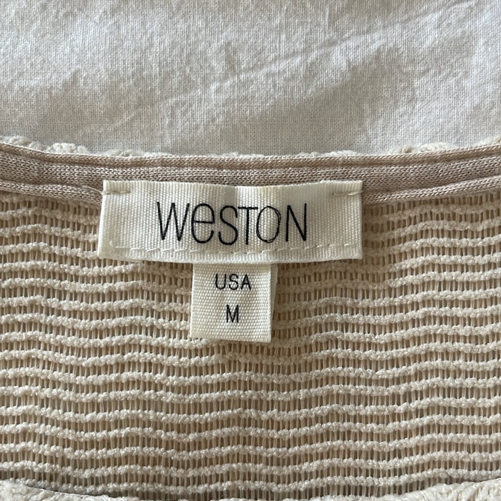 Anthropologie Weston Dress Cream Woven Bodice, Design Skirt A Line Size Medium - Picture 9 of 11